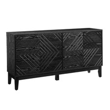 Mid Century Modern Buffet Cabinet Sideboard with Pattern & Adjustable Shelves
