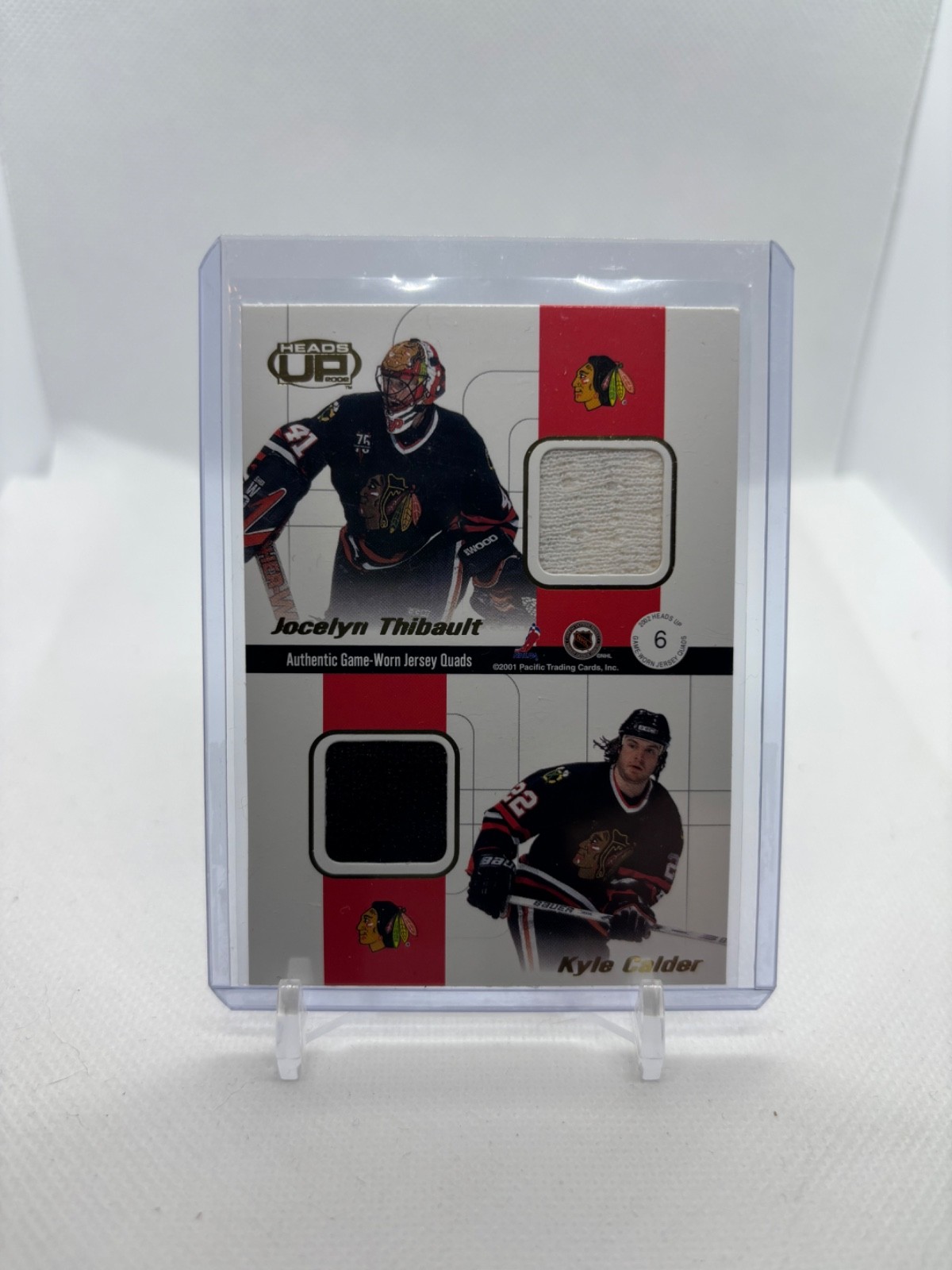 2001-02 Pacific Heads Up Amonte Daze Thibault Calder Quad Jersey Relic Blackhawk