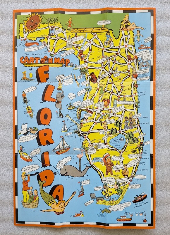 Original Vintage 1946 Bill Skacel's Cartoon Map of Florida Pictorial Map