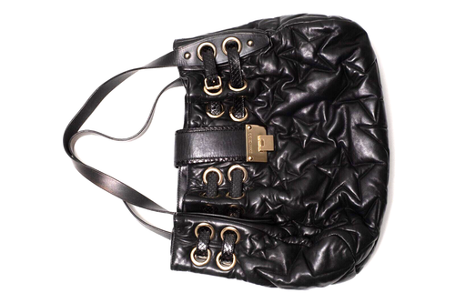 Jimmy Choo Ramona Bucket Black Star Leather Gold Hardware Snakeskin Accents Bag - Picture 8 of 17