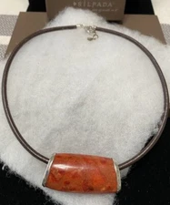 Silpada Sterling Red Delicious Sponge Coral Leather Cord 18” Necklace N2882