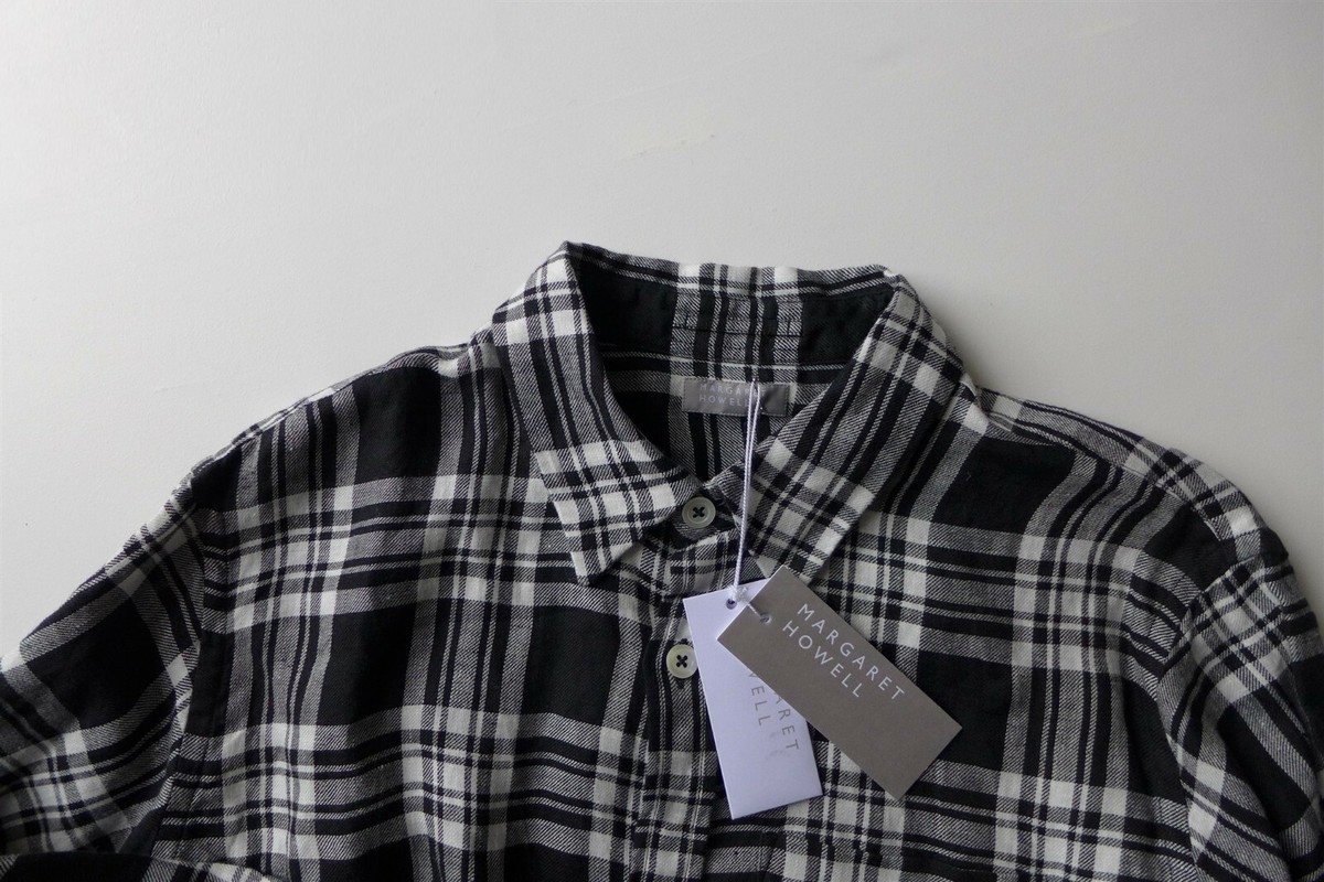 Margaret Howell Oversized Linen Check Shirt Black White, size