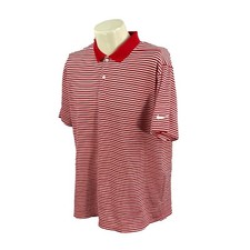 Nike Men's Standard Fit Short Sleeve Polyester Red Stripe Golf Polo Shirt XL