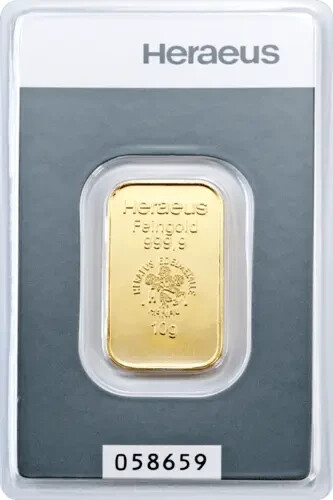 Goldbarren Heraeus 10 Gramm 999.9 Gold / AU original geblistert - Bild 1 von 7