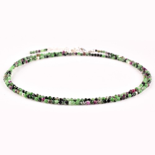 Natural Ruby Zoisite Faceted Micro Beads Dainty Women Necklace Gemstone Jewelry - Picture 1 of 4