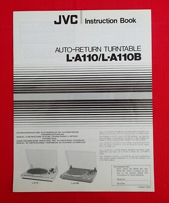 JVC INSTRUCTION BOOK - AUTO-RETURN PLATTENSPIELER L-A110/L-A110B - GUTER ZUSTAND