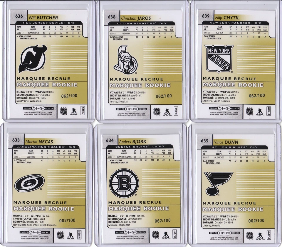 17/18 O-Pee-Chee Update Black Rainbow Foil #635 Vince Dunn Blues /100 - Image 2 of 2