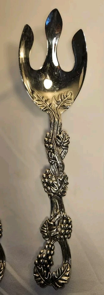 ВИНТАЖНЫЙ СЕРЕБРИСТОГО ТОНА ИЗ НЕРЖАВЕЮЩЕЙ СТАЛИ 9 «СЕРВИРОВОЧНАЯ ЛОЖКА И Spork виноградной лозы ручки комплект  - Изображение 3 из 4