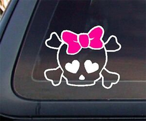Pink Skull Bones Bow Tie Skull  funny car vinyl sticker decal window