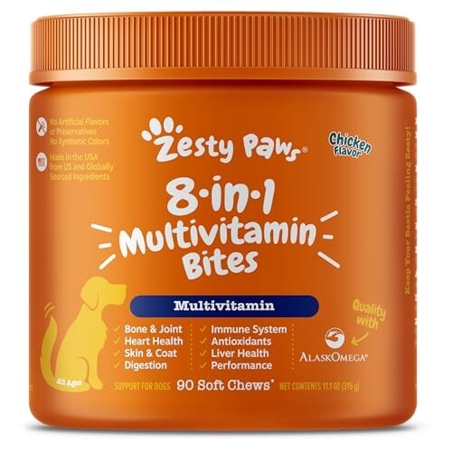 Zesty Paws Multivitamin Treats for Dogs, Glucosamine Chondroitin...,Chicken,90ct