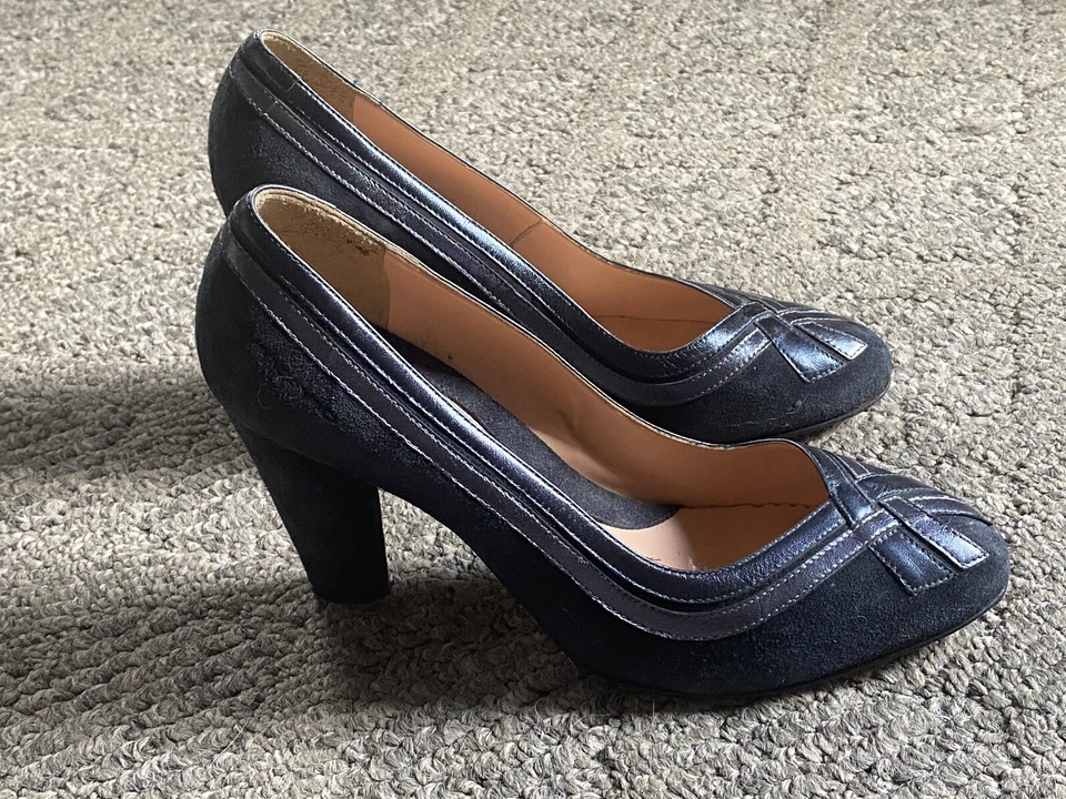 Fornarina Mujer Zapatos de Tacón Alto Azul Gamuza Cuero Cerrado Punta Redonda Tacones 39 Foto 3 de 4