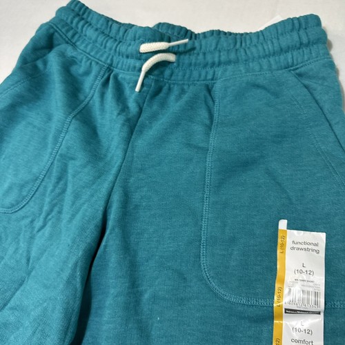 Boys Large 10 12 Pull On Shorts French Terry Sweat Shorts Teal Green - Picture 3 of 5