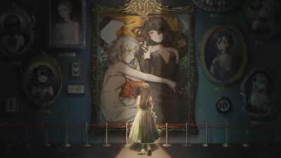 Anime girls picture frames standing dress one eye playmat gaming mat