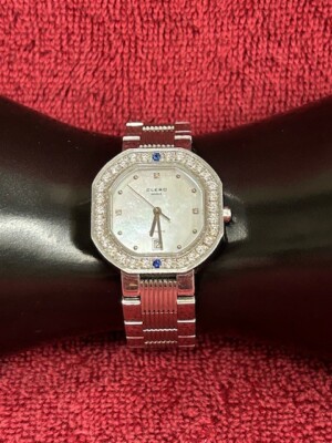 Clerc 9806-W Stainless Steel Round Diamond & Blue Sapphire MOP w/ Date Watch