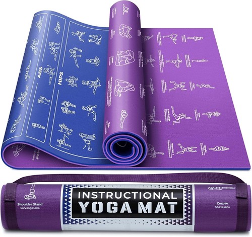 Instructional Non-Slip Yoga Mat with 75 Poses - Extra Thick & Colorful - 68"x24" - Picture 3 of 8