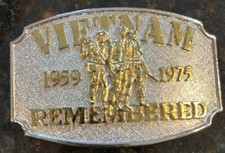 VTG 1990 Vietnam Remembered 1959-1975 Commemorative Metal Belt Buckle With Box