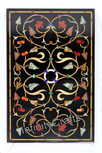 Black Marble Dinner Table Top Unique Art Inlay Work Conference table for Office