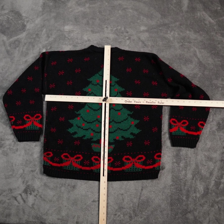 VTG Adele Sweater Womens Large? 42" Black Green Red Ugly Christmas Tree July Bow