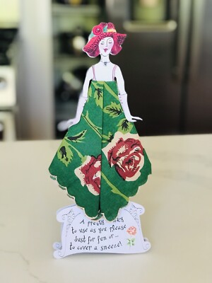 Paper Doll Lady Floral Hankie Hanky Dress & Flowers Card 12" Two's Company  | eBay