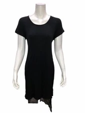 H by Halston Women's Layered T-Shirt Dress with Cross Back Black Medium Size 
