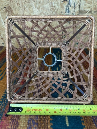 Small Wicker Weave Lamp Shade Brown Square Woven Sconce - Picture 6 of 7
