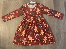 New Boutique Girls Size 4/5 Red Holiday Dress With Gingerbread Men  Candy Canes
