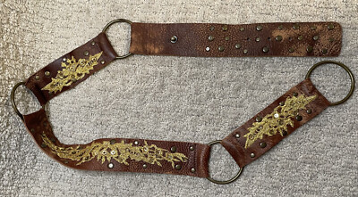 Betsey Johnson Brown Leather Belt S Gold Sequin Stitching  display picture 1