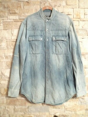 $1,650. BALMAIN PARIS MEN'S DISTRESSED DENIM SHIRT MADE IN JAPAN 41/SIZE  L