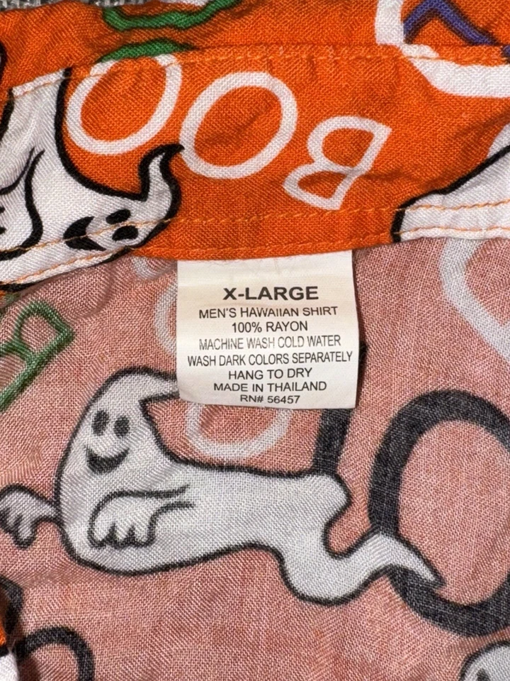 Camisa Hawaiana Halloween Para Hombre XL Ghost Boo 100% Rayón Naranja Fiesta De Colección Años 90 Foto 3 de 4