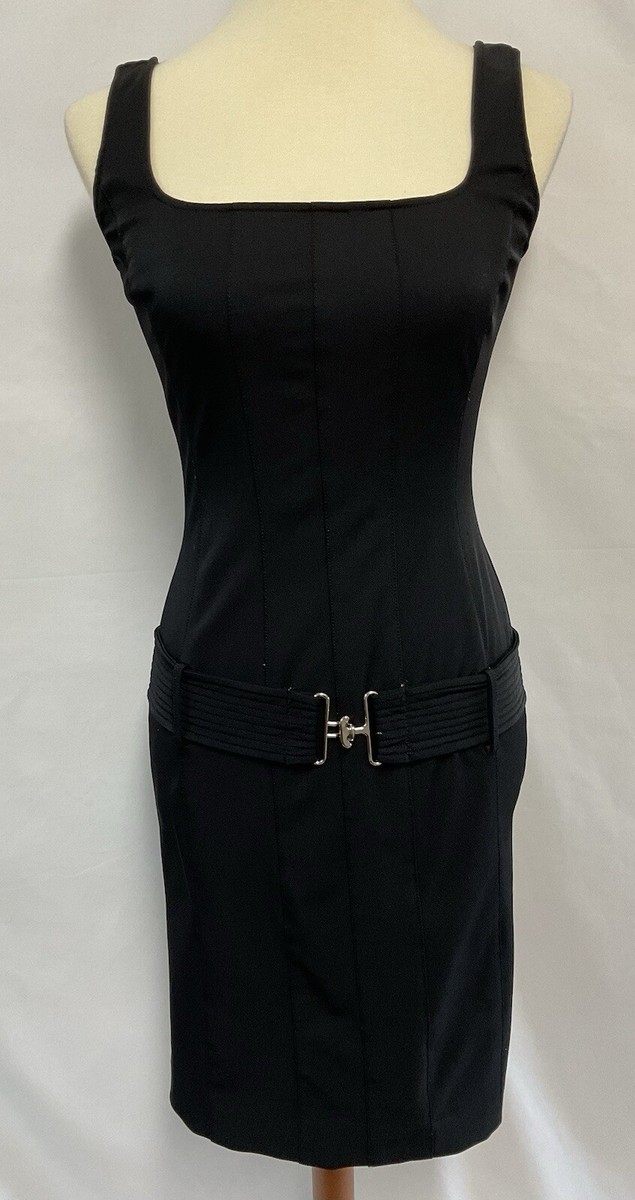 Ralph Lauren Size 2 Black Paneled Bodycon Sheath Tank Dress Hip Hugger Belt Y2K