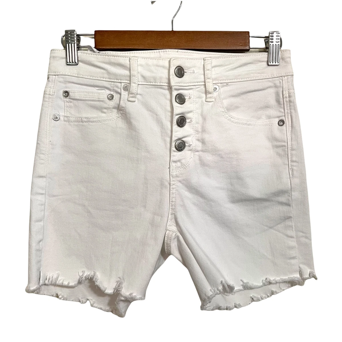 American Eagle Women s White Button Fly High Rise Cut Off Jean