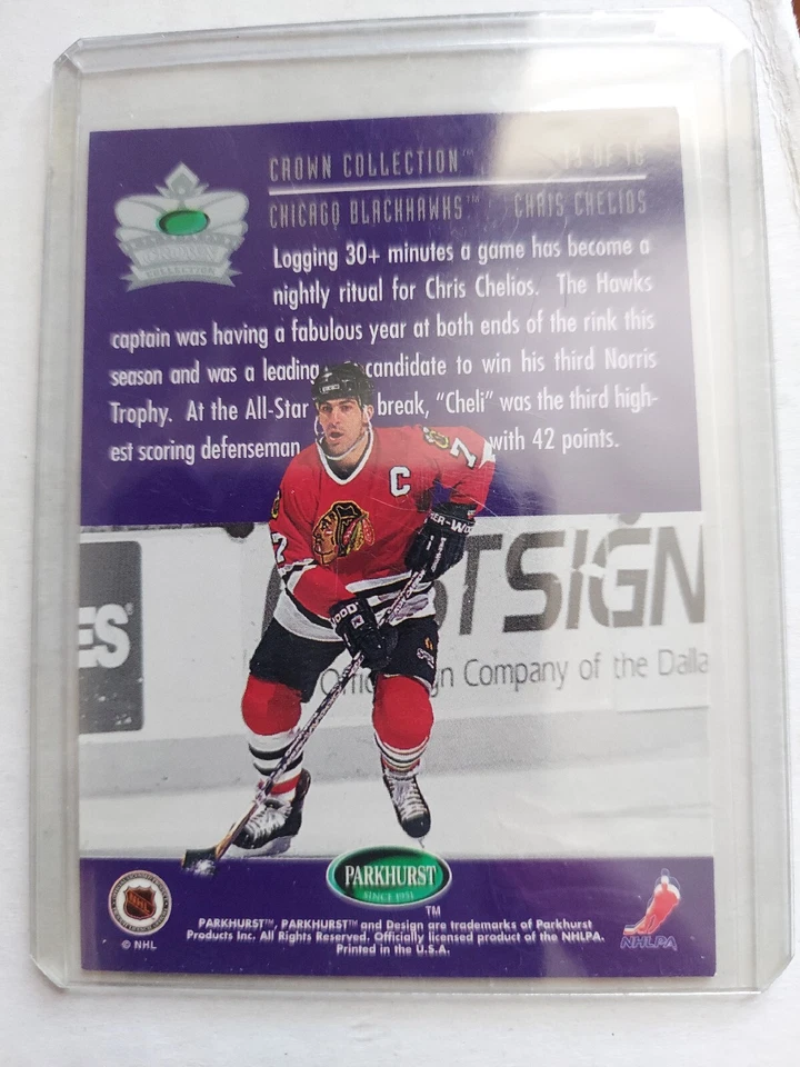 1995-96 Parkhurst International Crown Collection Series 2 Gold Chris Chelios HOF - Image 2 of 2