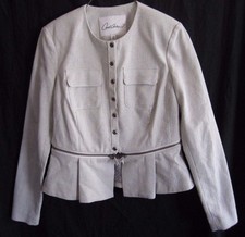 NEW CAbi 205 Ivory Zip Line Blazer Size 0 Peplum Crop Convertible Snap Button