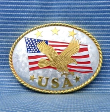 USA America Flag Eagle Belt Buckle Western Cowboy Cowgirl Vtg 90s Ivan   .CPA554