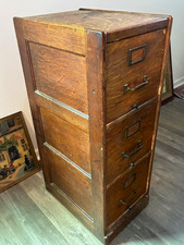 Antique Macey 3Drawer Wooden Filing Cabinet dovetail patina 1900s NC pickup&ship