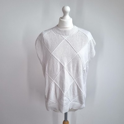 M&S Strick Tank Top Medium Elfenbein Baumwollmischung Ärmellos Pullover Trägershirt Weiß