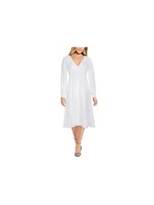 ADRIANNA PAPELL Womens Ivory Long Sleeve Midi Fit + Flare Dress Size: 6