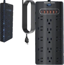 20 Amp Power Strip Surge Protector,Heavy Duty 12 Gauge 6.5 Ft Extension Cord,25