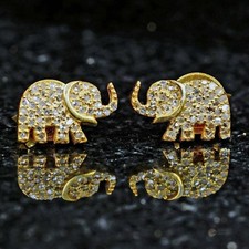 2Ct Round Cut Simulated Diamond Elephant Stud Earrings In 14k Yellow Gold Plated