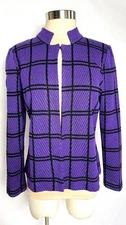 MING WANG Size S Purple Black Window Pane Vented Back Open Cardigan Jacket S
