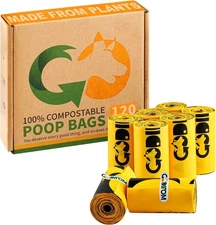 Certified 100% Home Compostable Poop Bags for 120 Count (Pack of 1), Yellow 