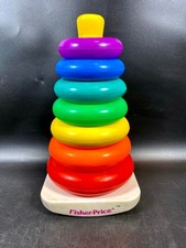 Vintage Fisher Price Giant Rock-A-Stack 740 Stacking Rings White Base 7 Rings