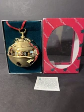 Reed & Barton Vtg 1999 Holly Bell Gold Plated Sleigh Bell Christmas Ornament