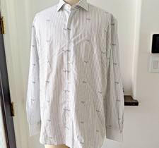Emporio Armani Men's Long Sleeve White Striped Logo Shirt, 3D1386, Size Large