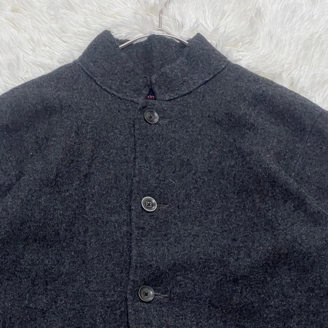 45rpm Charcoal Wool Mock Neck Collarless Jacket Embroidered Japan Size 3 image 2