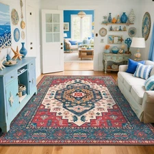 Bohemian Style Imitation Cashmere Mat - Red & Blue Ornate Patterns, 1100gsqm Hig