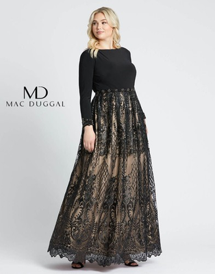 #ad MAC DUGGAL L S KNIT TOP ON BLACK LACE SKIRT OVER NUDE LINING EVENING GOWN 20W $184.99
