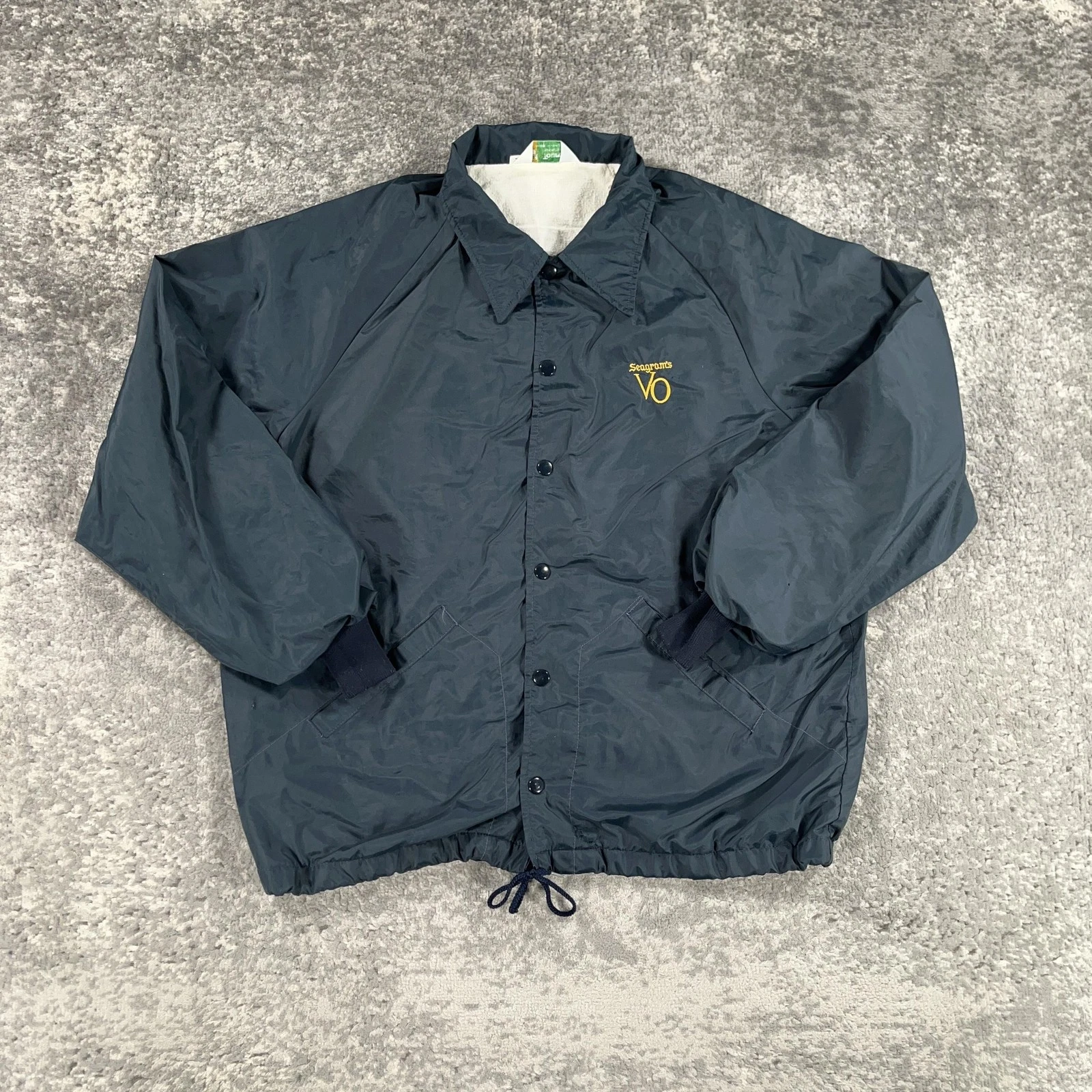 Vintage Seagrams VO Jacket Mens Large L Navy Coach Snap Front Made in USA 80s