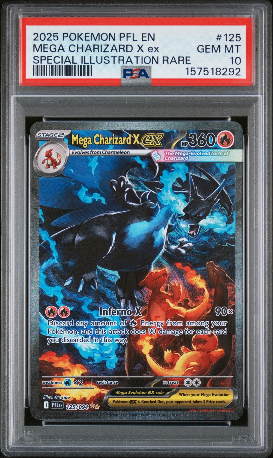 2025 POKEMON PFL SPECIAL ILLUSTRATION RARE #125 MEGA CHARIZARD X EX PSA 10