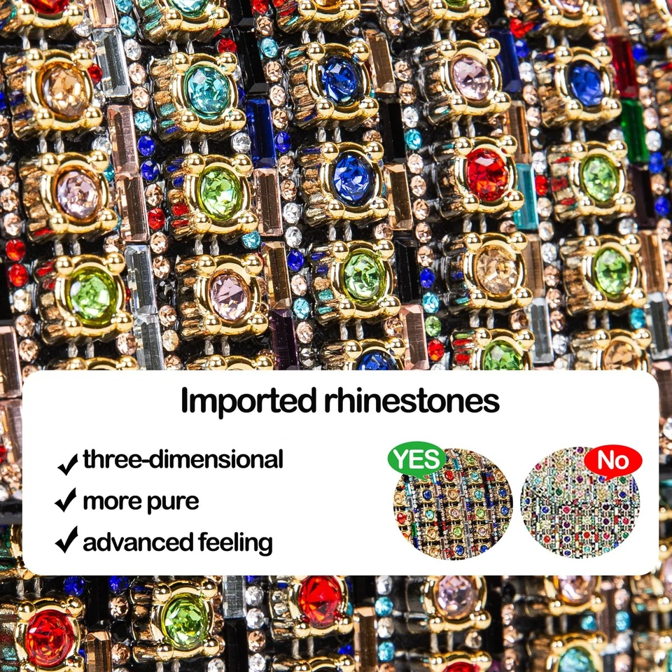 Bolso de mano de noche con estrás para mujer - Bolso sin asas bandolera colorido brillante con cadena Foto 2 de 4